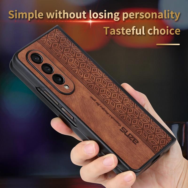 For Samsung Galaxy z Fold4 5G Embossed 3d Skin Texture Phone Case - Sleek Design - Brown