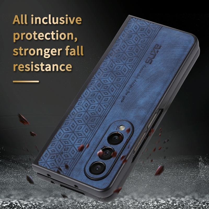 For Samsung Galaxy z Fold4 5G Embossed 3d Skin Texture Phone Case - Sleek Design - Brown