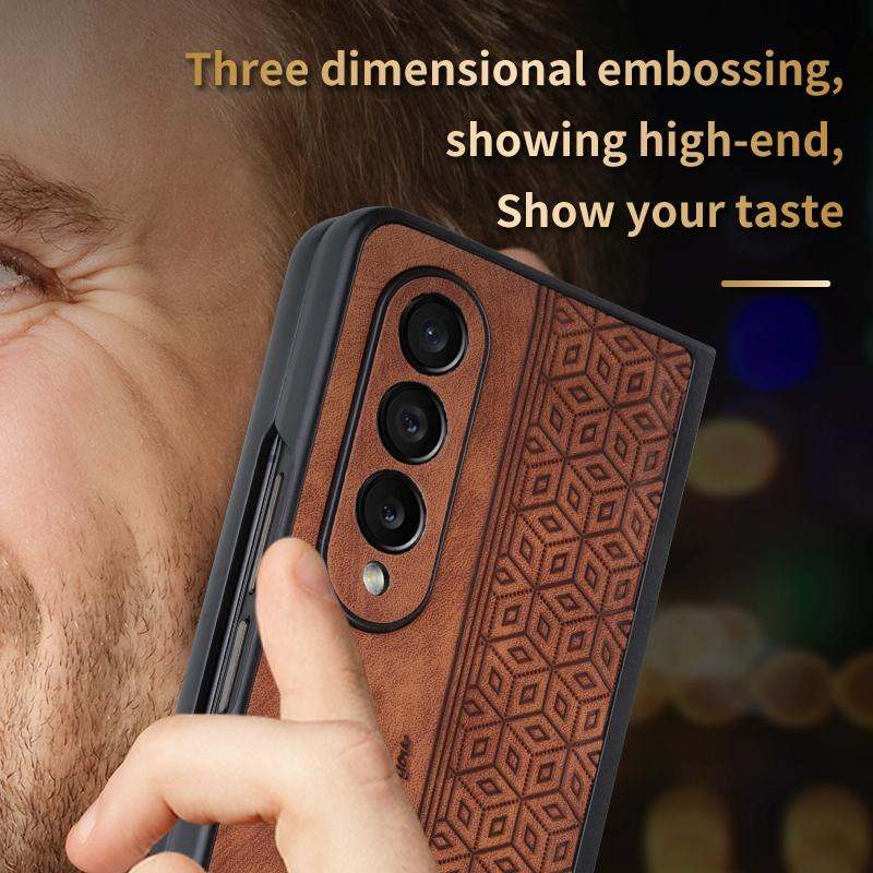 For Samsung Galaxy z Fold4 5G Embossed 3d Skin Texture Phone Case - Sleek Design - Brown