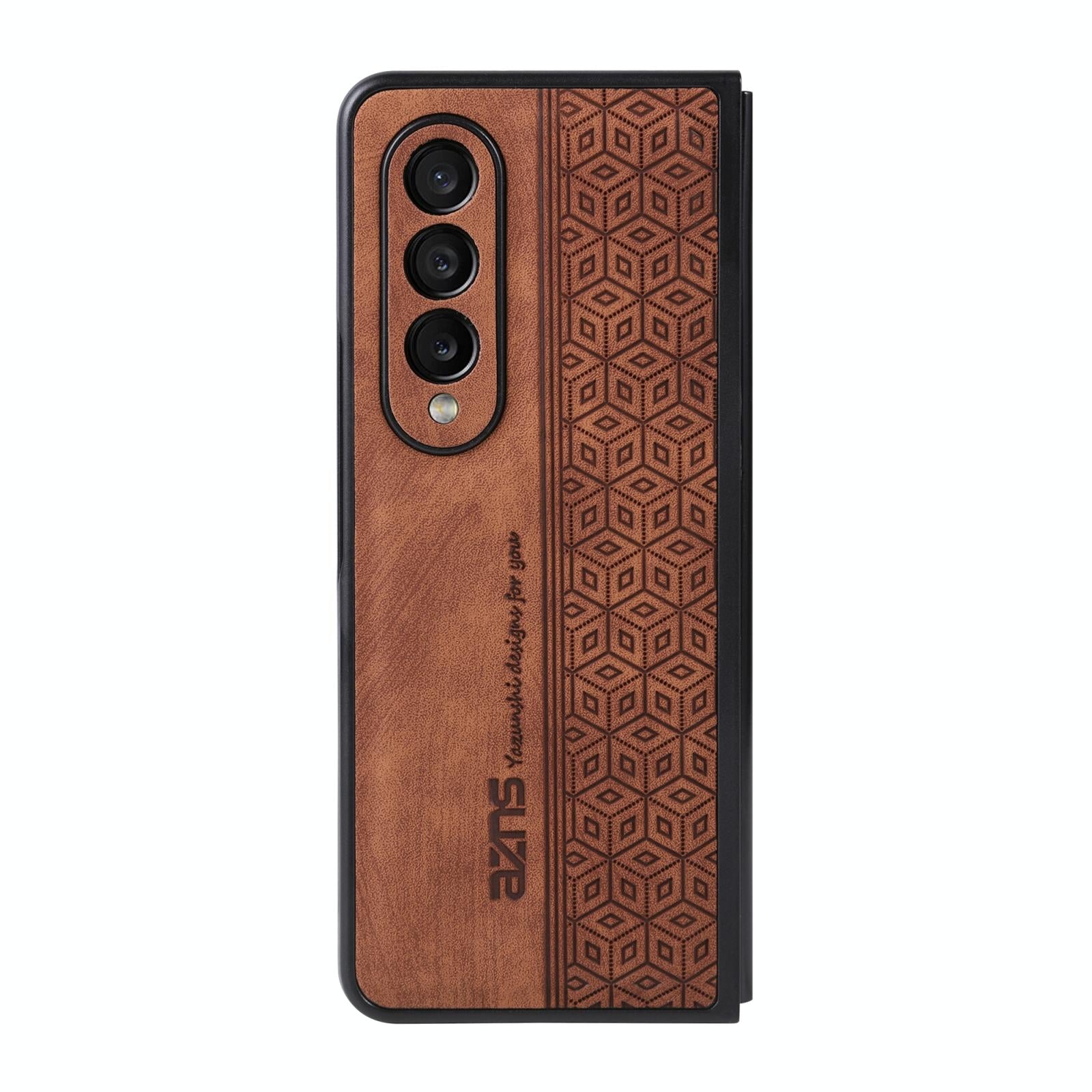 For Samsung Galaxy z Fold4 5G Embossed 3d Skin Texture Phone Case - Sleek Design - Brown