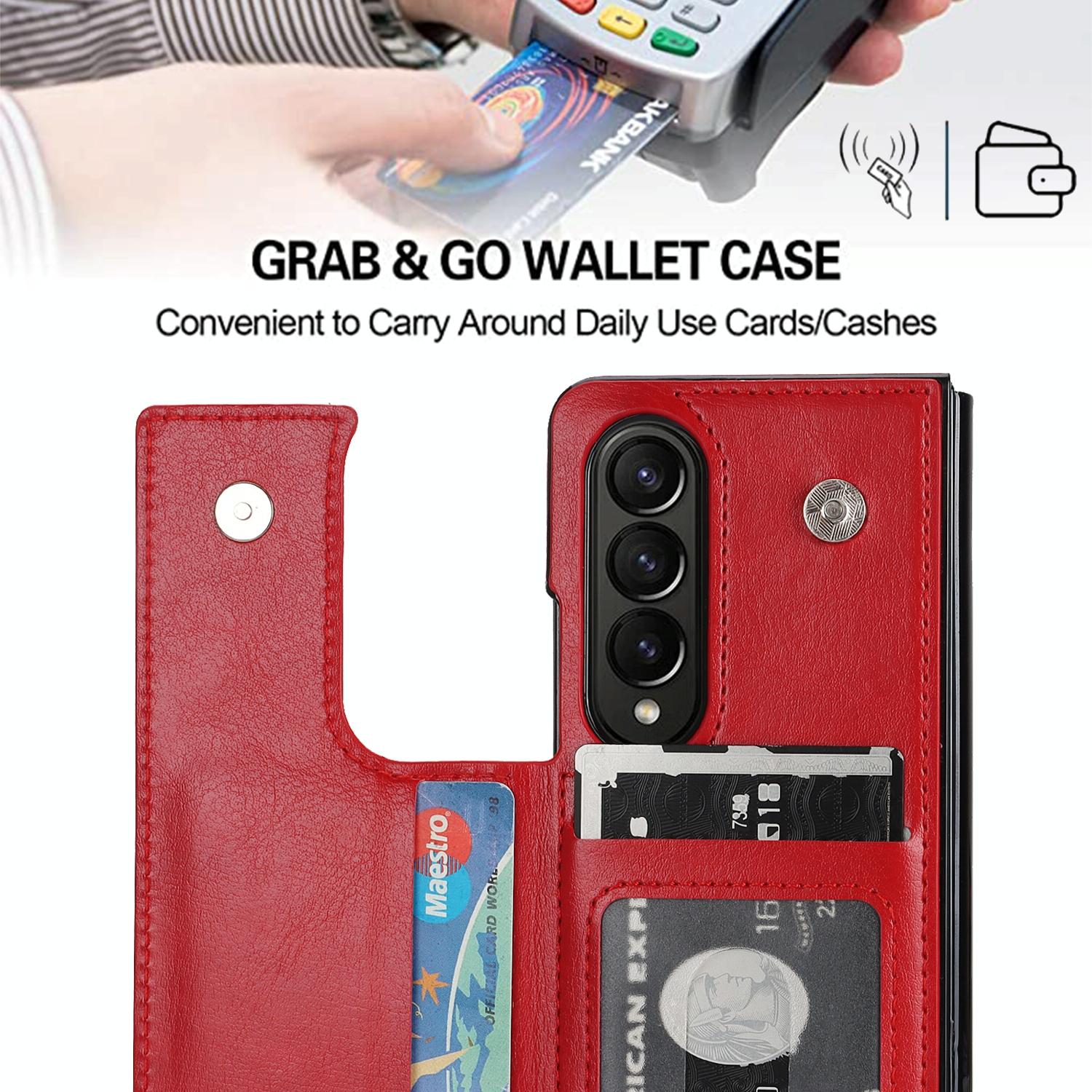 For Samsung Galaxy Z Fold4 5G Double Buckle Foldable Phone Case With Pen Slot - Brown