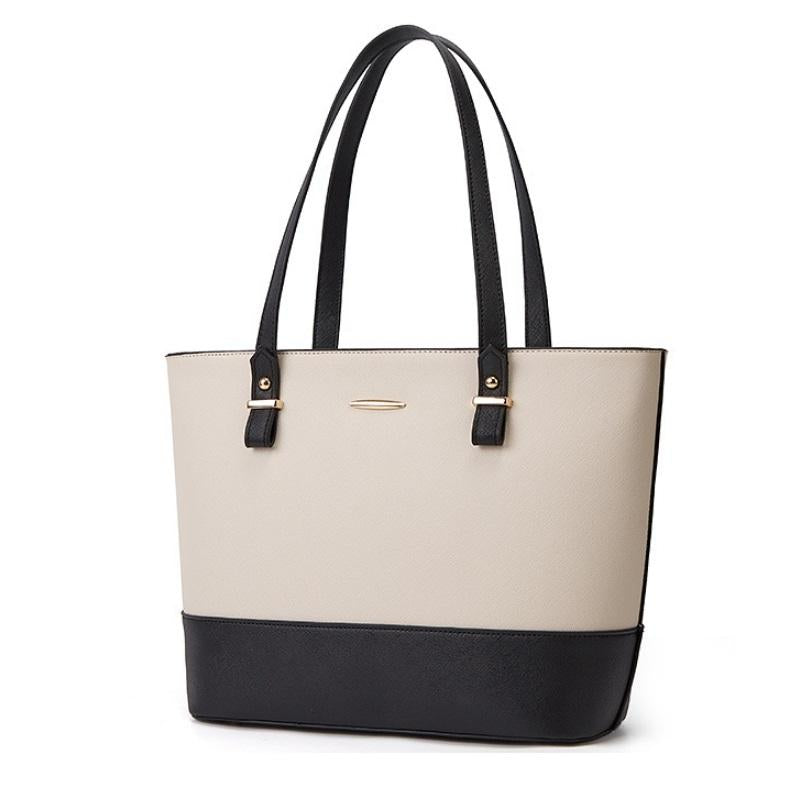 Large Capacity Fashion Handbag with Diagonal Design and Letter Detail - Purple Black