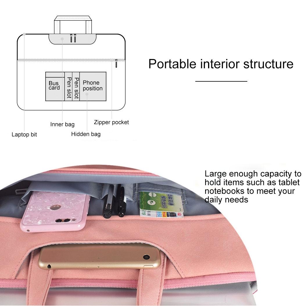 Waterproof Portable One-shoulder Handbag for 14.1 Laptops with Hidden Zipper and Suitcase Belt - Pink