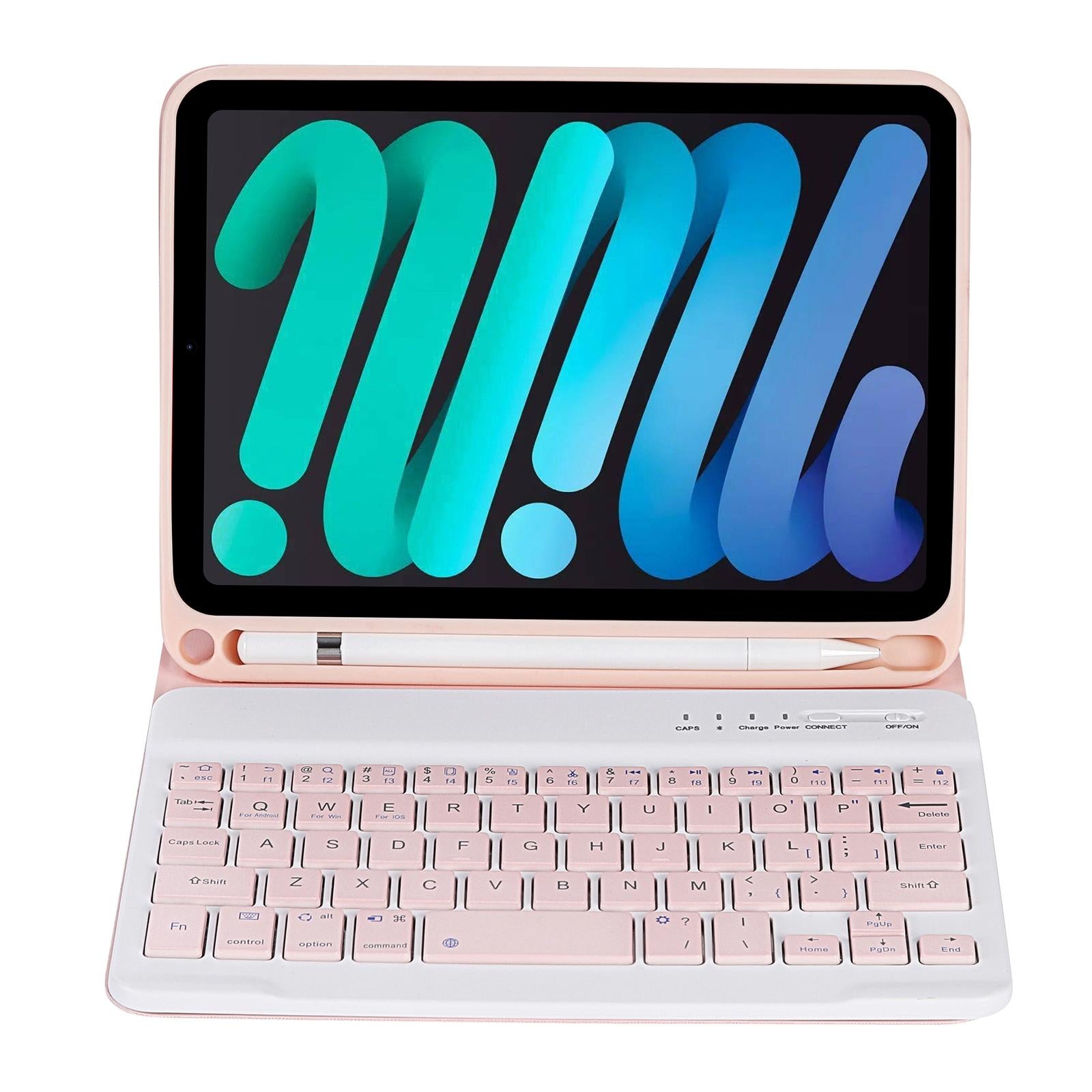 Ultra-Thin Bluetooth Keyboard Tablet Case For Ipad Mini 6 With Stand And Pen Slot - Candy Colour - Pink