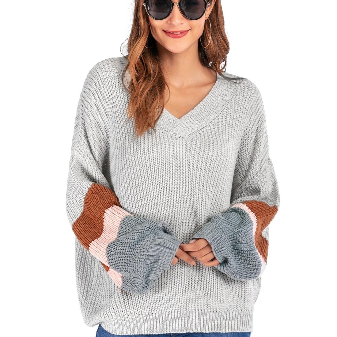 Fashion Casual V-Neck Sweater - Grey L