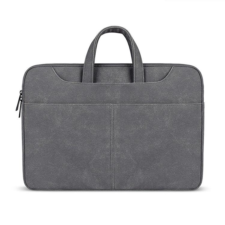 Waterproof Portable One-shoulder Handbag for 14.1 Laptops with Magic Stick & Suitcase Belt - Pu Leather Zipper Hidden Strap - Dark Gray