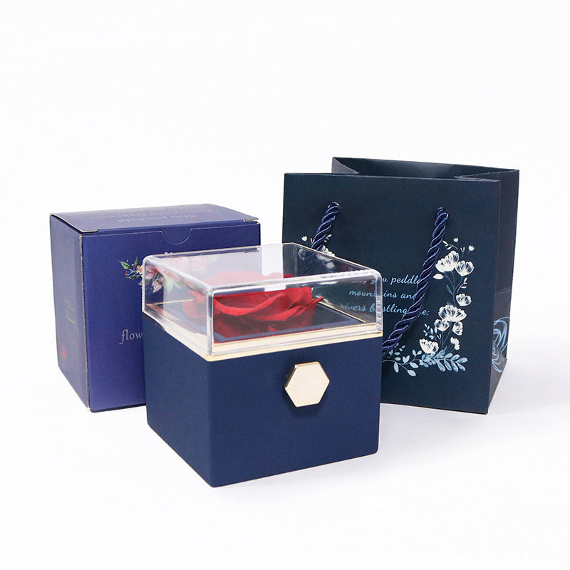 Vibe Geeks Eternal Rose Box Preserved Flower Surprise Proposal Jewelry Box - Dark Blue