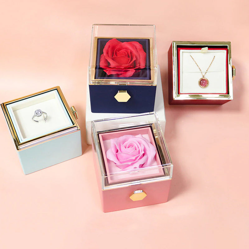 Vibe Geeks Eternal Rose Box Preserved Flower Surprise Proposal Jewelry Box - Dark Blue