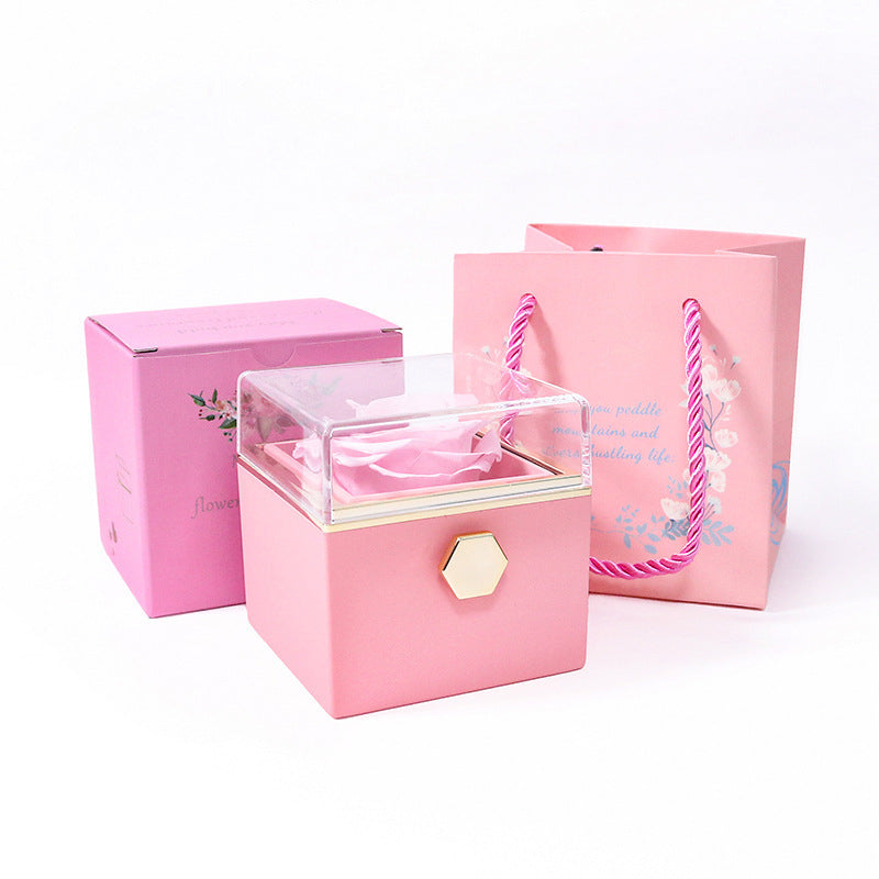 Vibe Geeks Eternal Rose Box Preserved Flower Surprise Proposal Jewelry Box - Light Blue
