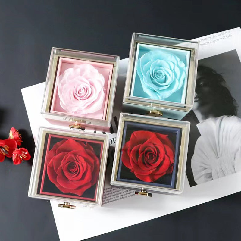 Vibe Geeks Eternal Rose Box Preserved Flower Surprise Proposal Jewelry Box - Light Blue