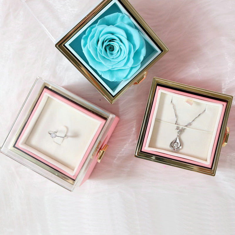 Vibe Geeks Eternal Rose Box Preserved Flower Surprise Proposal Jewelry Box - Light Blue