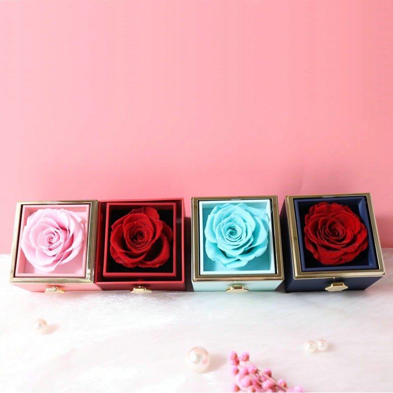 Vibe Geeks Eternal Rose Box Preserved Flower Surprise Proposal Jewelry Box - Light Blue