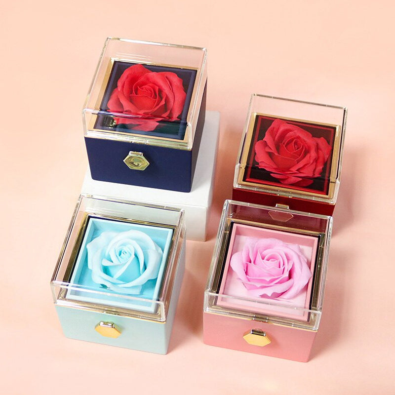 Vibe Geeks Eternal Rose Box Preserved Flower Surprise Proposal Jewelry Box - Light Blue