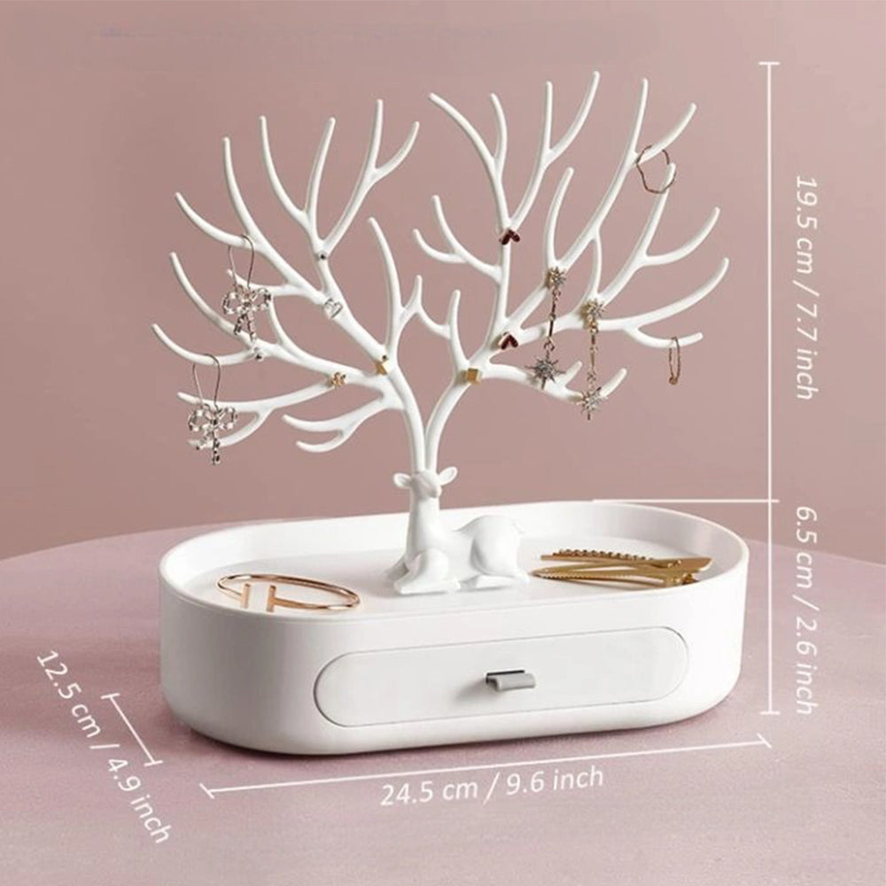 Vibe Geeks Antlers Tree Tower Jewelry Display Stand for Ring Earrings Necklace Bracelet - Green Drawer Model