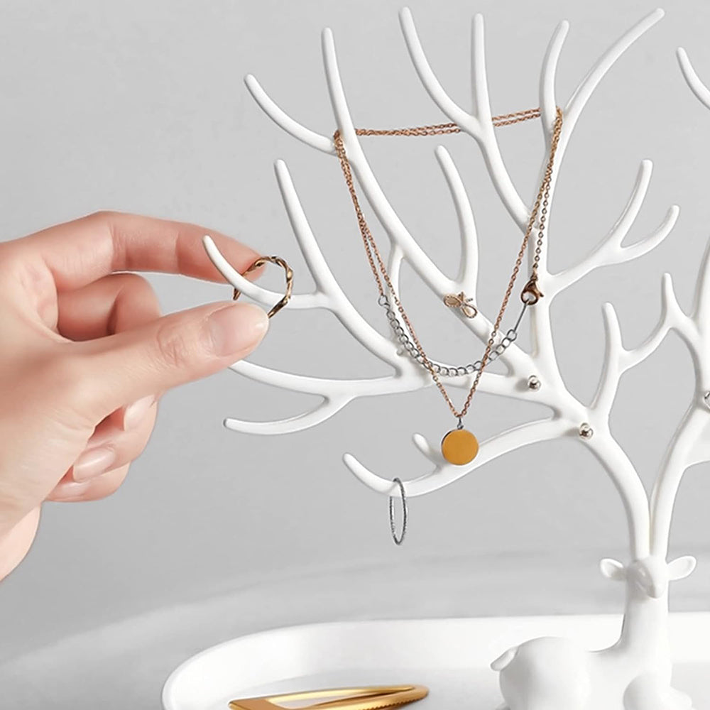 Vibe Geeks Antlers Tree Tower Jewelry Display Stand for Ring Earrings Necklace Bracelet - Green Drawer Model
