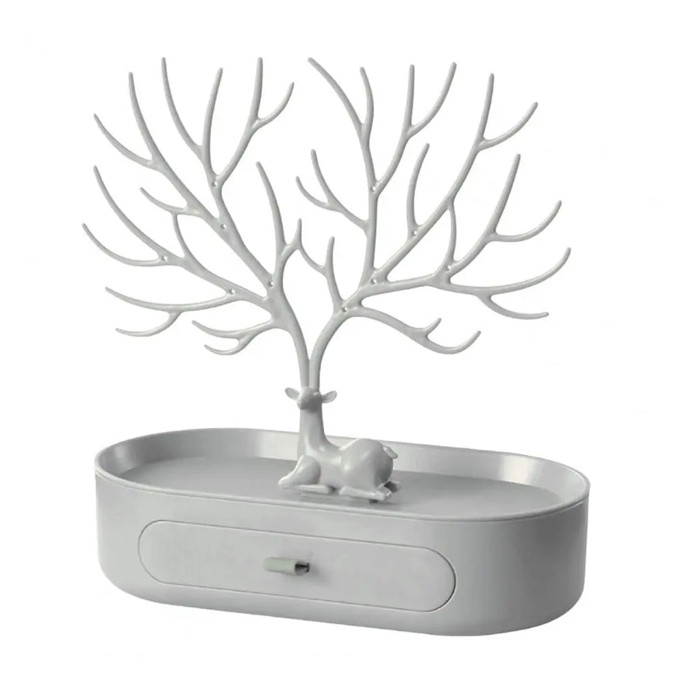 Vibe Geeks Antlers Tree Tower Jewelry Display Stand for Ring Earrings Necklace Bracelet - Grey Drawer Model