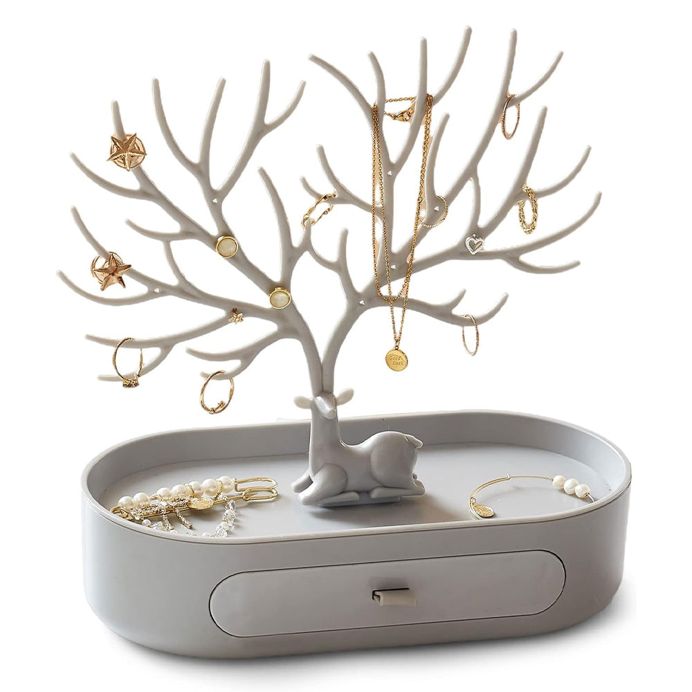 Vibe Geeks Antlers Tree Tower Jewelry Display Stand for Ring Earrings Necklace Bracelet - Pink Drawer Model