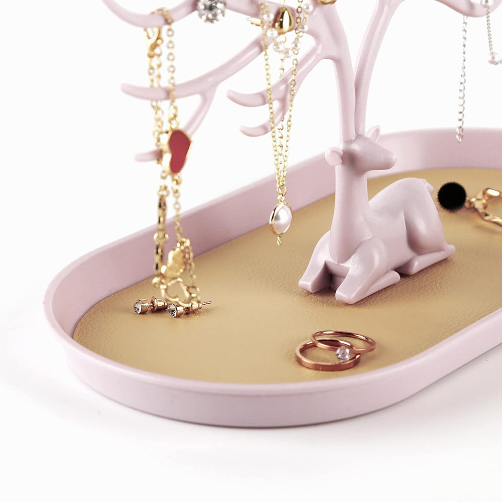 Vibe Geeks Antlers Tree Tower Jewelry Display Stand for Ring Earrings Necklace Bracelet - White Drawer Model