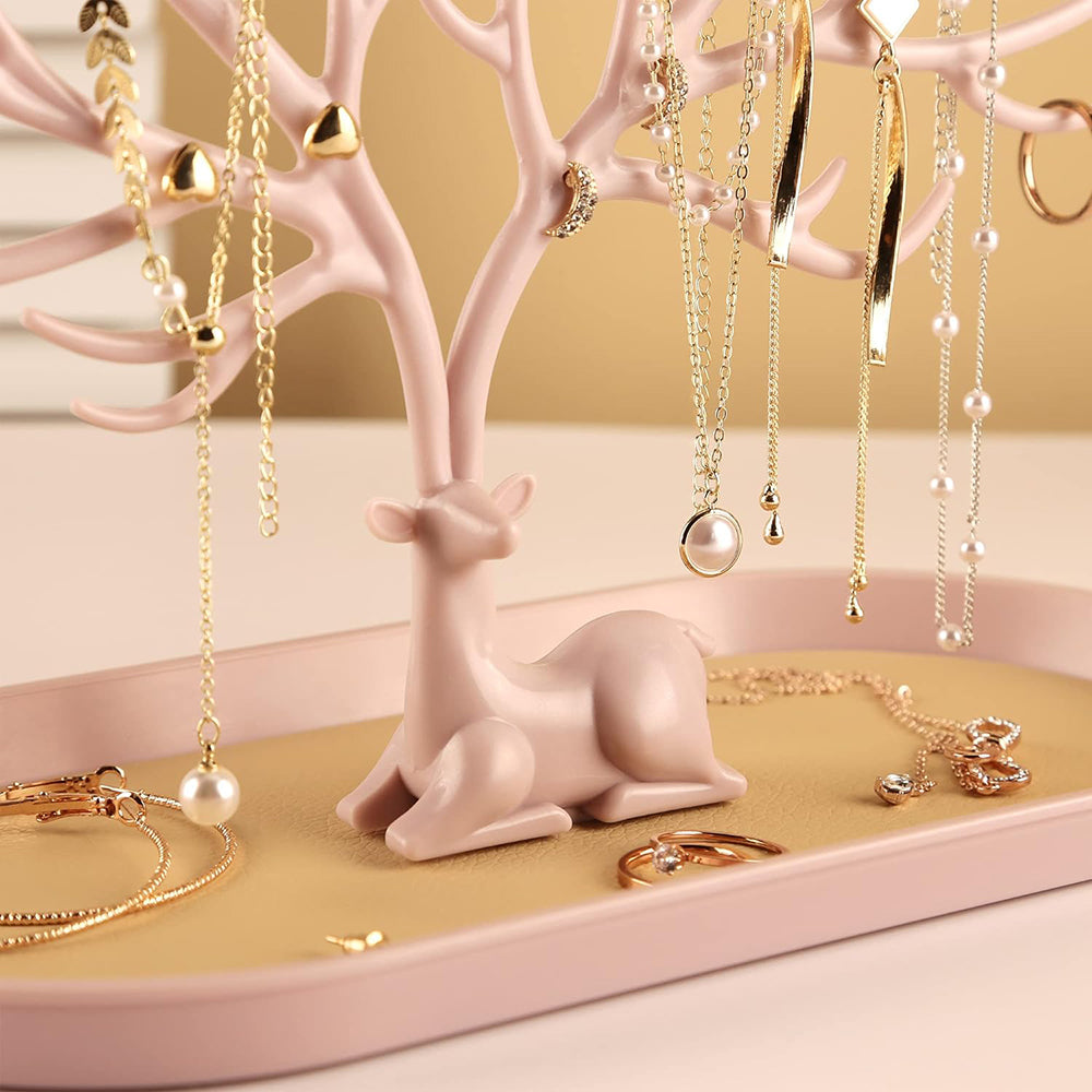 Vibe Geeks Antlers Tree Tower Jewelry Display Stand for Ring Earrings Necklace Bracelet - White Drawer Model