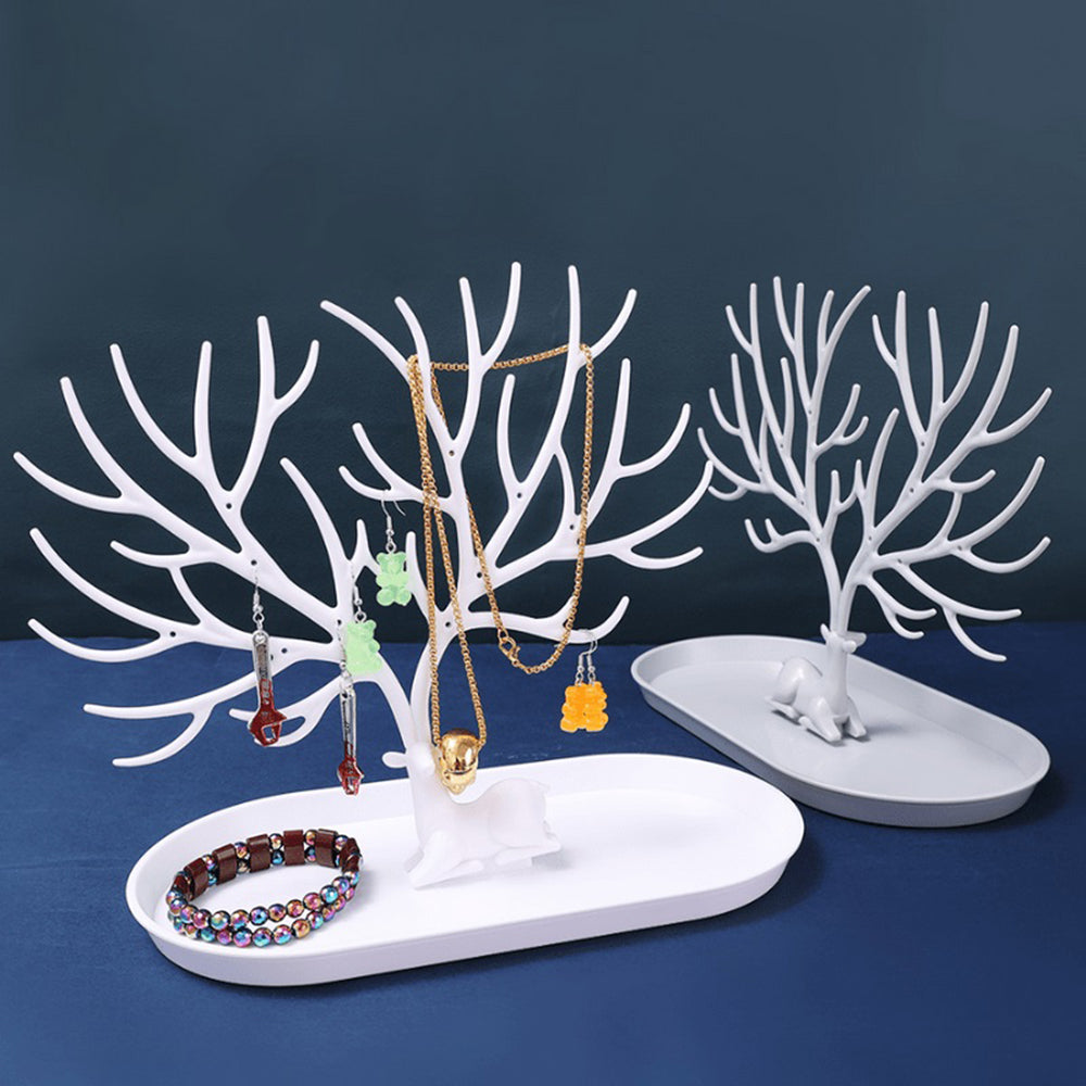 Vibe Geeks Antlers Tree Tower Jewelry Display Stand for Ring Earrings Necklace Bracelet - White Drawer Model