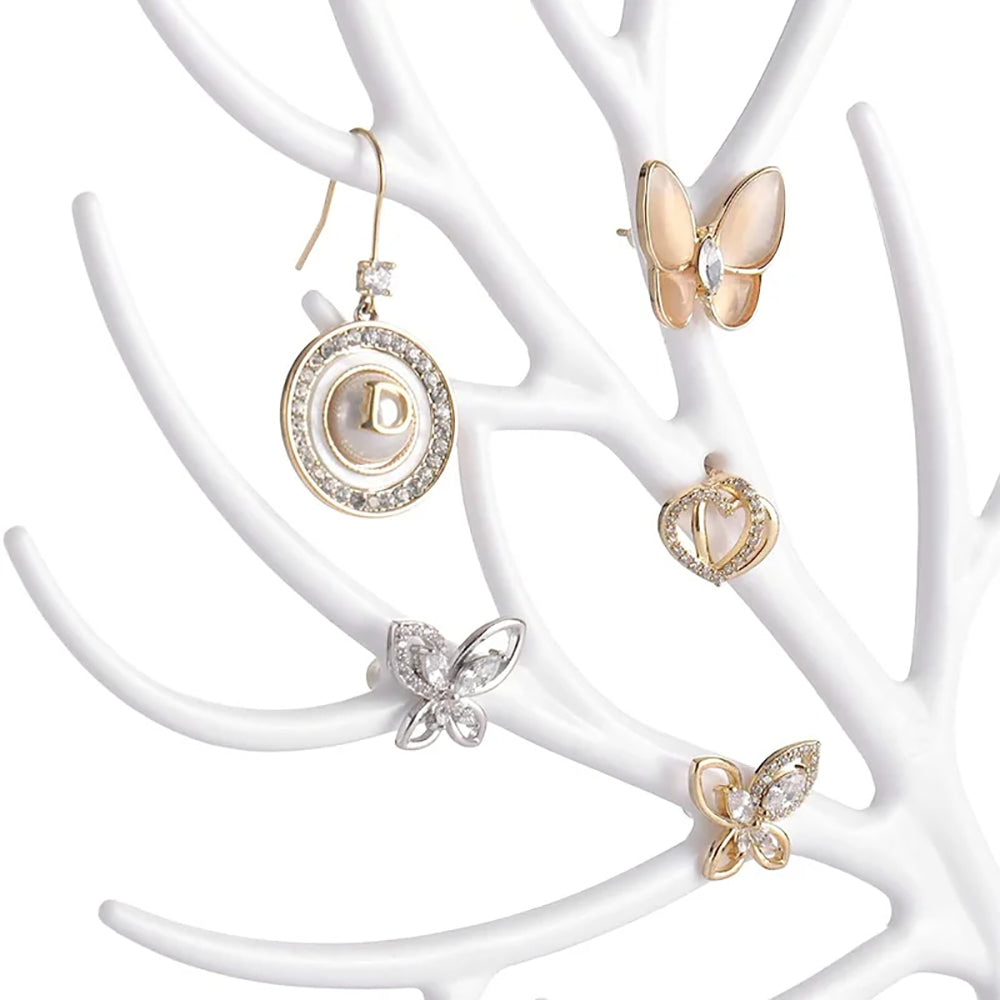 Vibe Geeks Antlers Tree Tower Jewelry Display Stand for Ring Earrings Necklace Bracelet - White Basic Model