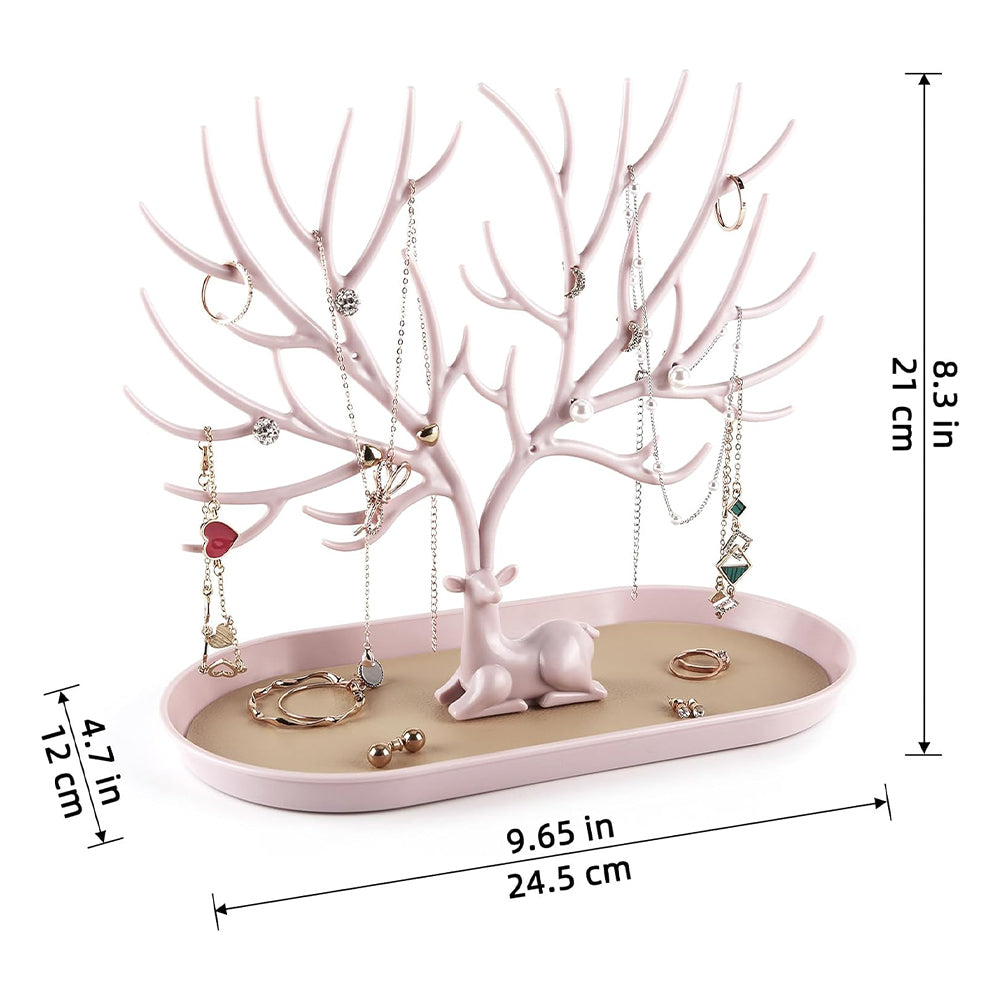 Vibe Geeks Antlers Tree Tower Jewelry Display Stand for Ring Earrings Necklace Bracelet - White Basic Model