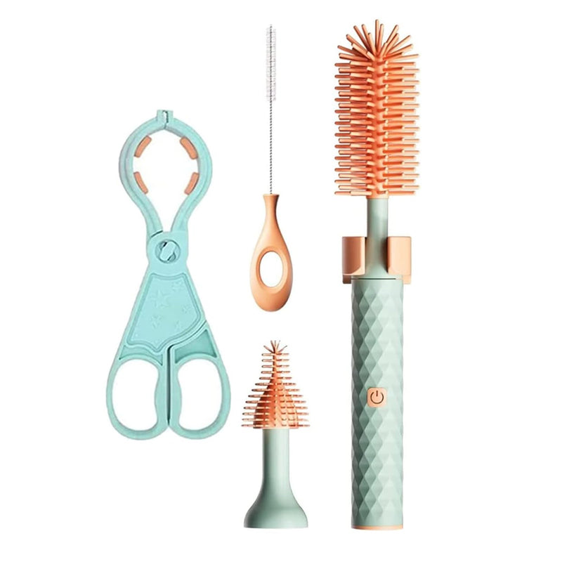 Vibe Geeks 360° Rotation Long Handle Reusable Silicone Baby Bottle Brush Set - Pink