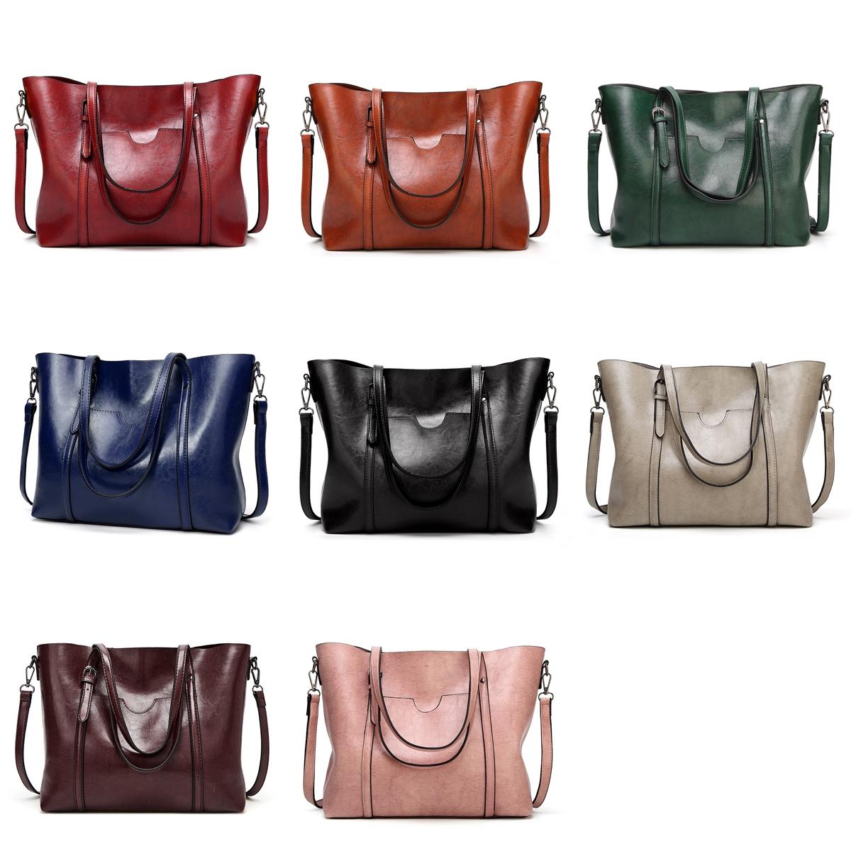 Stylish All-match Leather Handbag - Wax Finish - Pink