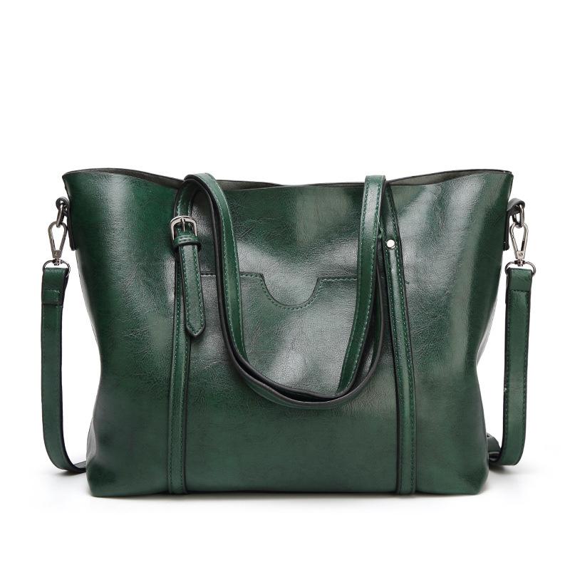 Stylish All-match Leather Handbag - Wax Finish - Pink