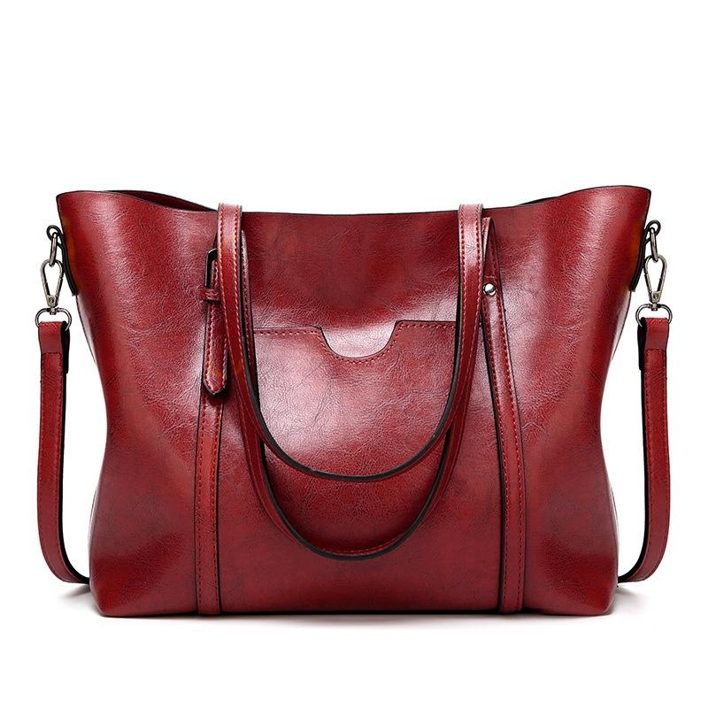 Stylish All-match Leather Handbag - Wax Finish - Pink