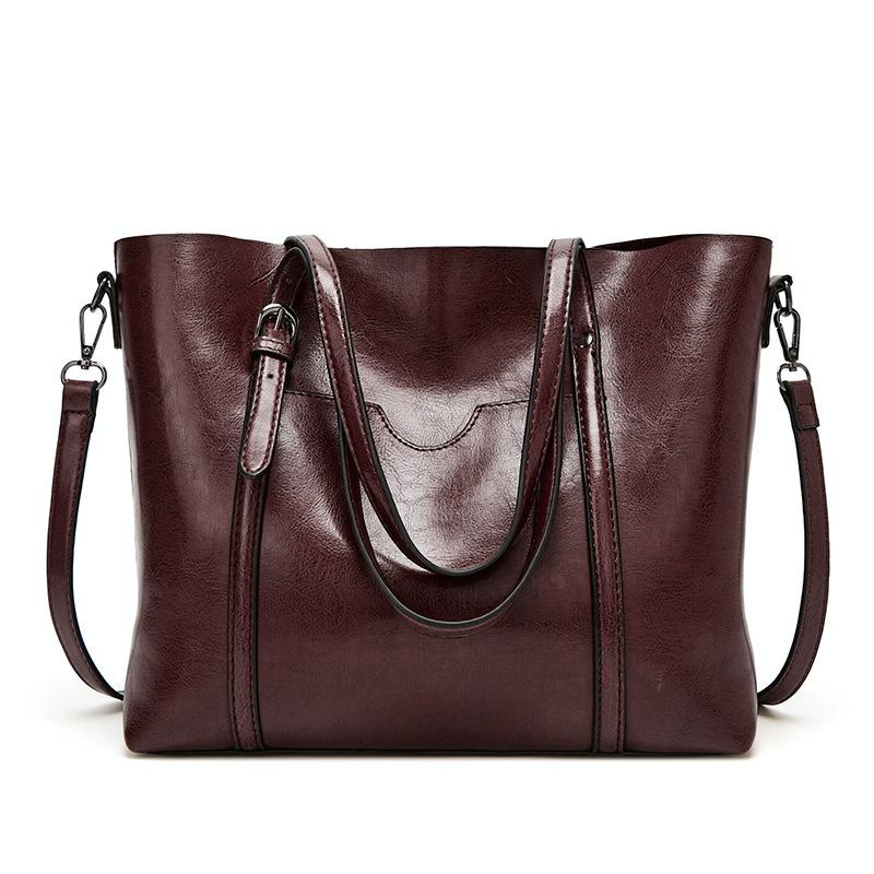 Stylish All-match Leather Handbag - Wax Finish - Pink