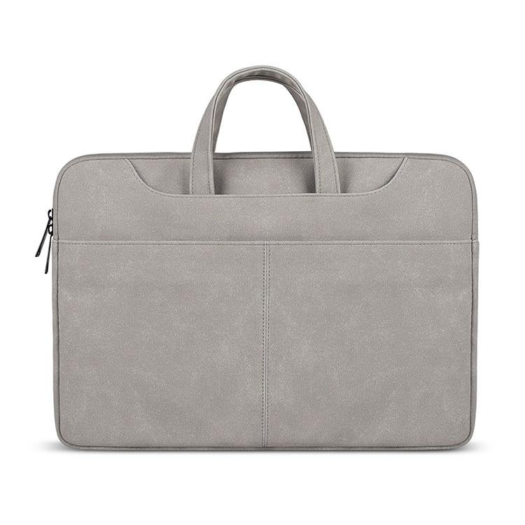 Waterproof Portable One-shoulder Handbag for 14.1 Laptops with Magic Stick & Suitcase Belt - Pu Leather Zipper Hidden Strap - Light Grey