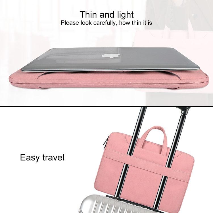 Waterproof Portable One-shoulder Handbag for 14.1 Laptops with Magic Stick & Suitcase Belt - Pu Leather Zipper Hidden Strap - Light Grey