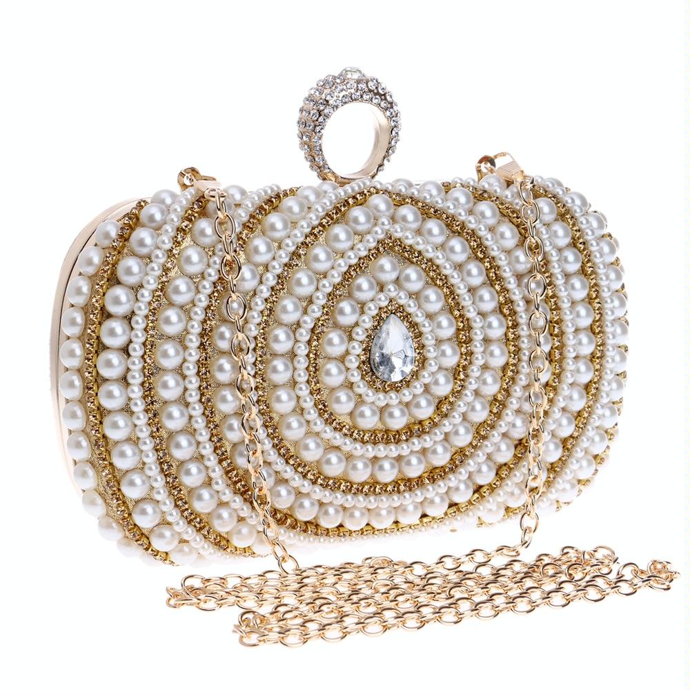 Stylish Pearl Handbag for Fashion Banquets and Parties - Blue