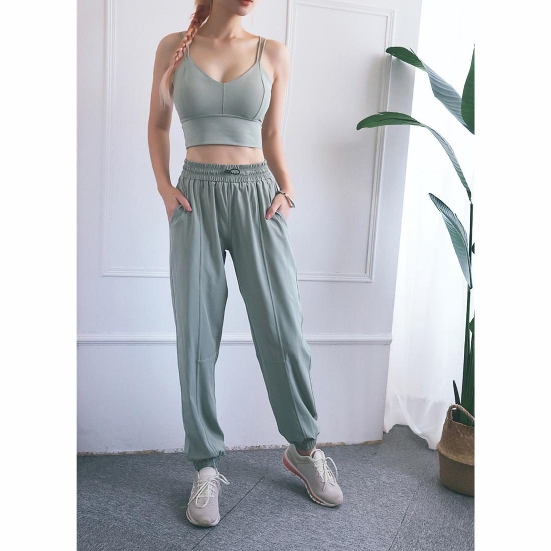 High Waist Drawstring Fitness Pants Black Size L - Quicksand Powder Xl