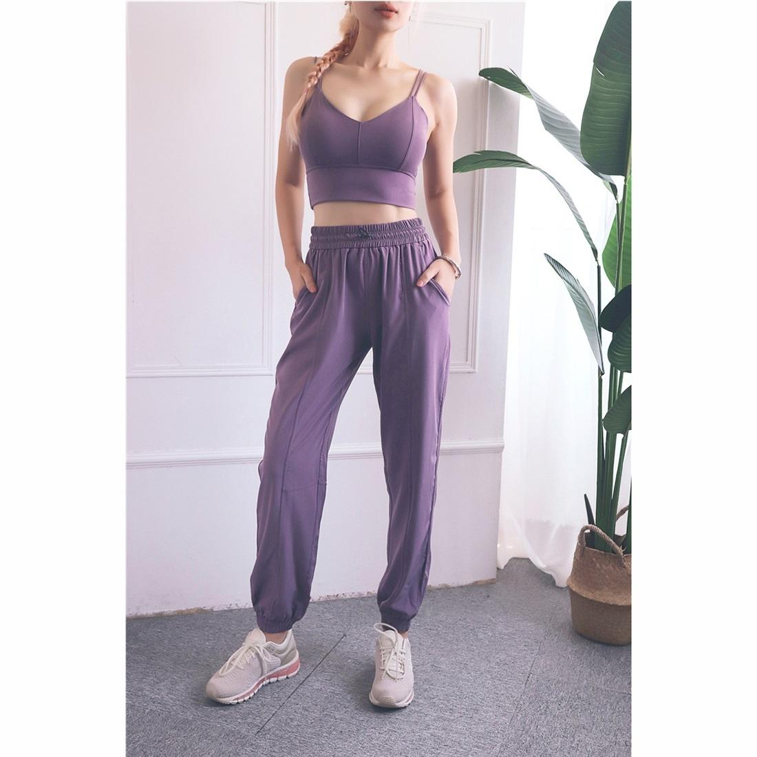 High Waist Drawstring Fitness Pants Black Size L - Quicksand Powder Xl