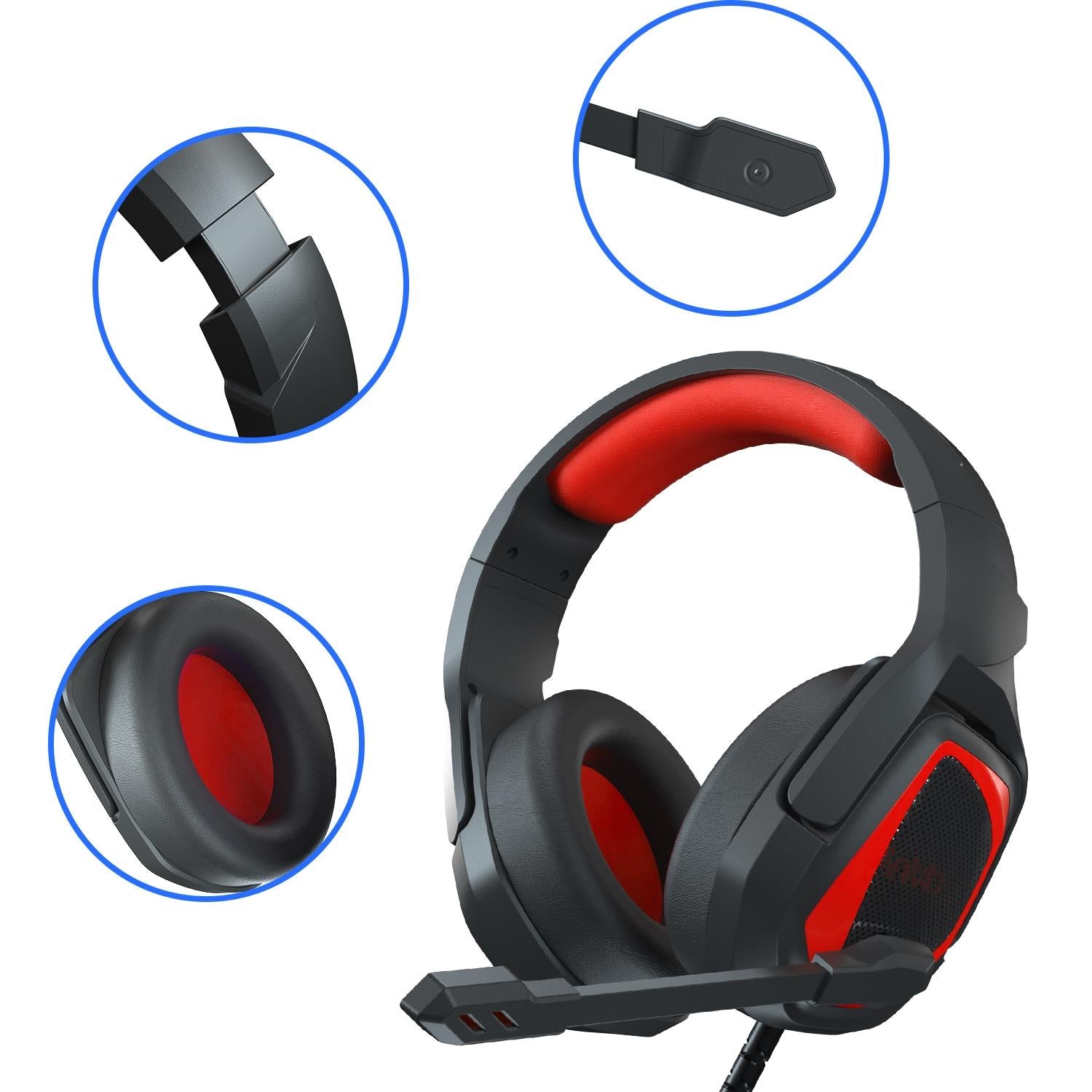 Retractable Mic Gaming Headset 3.5Mm Plug 2.2M Cable - Black Blue