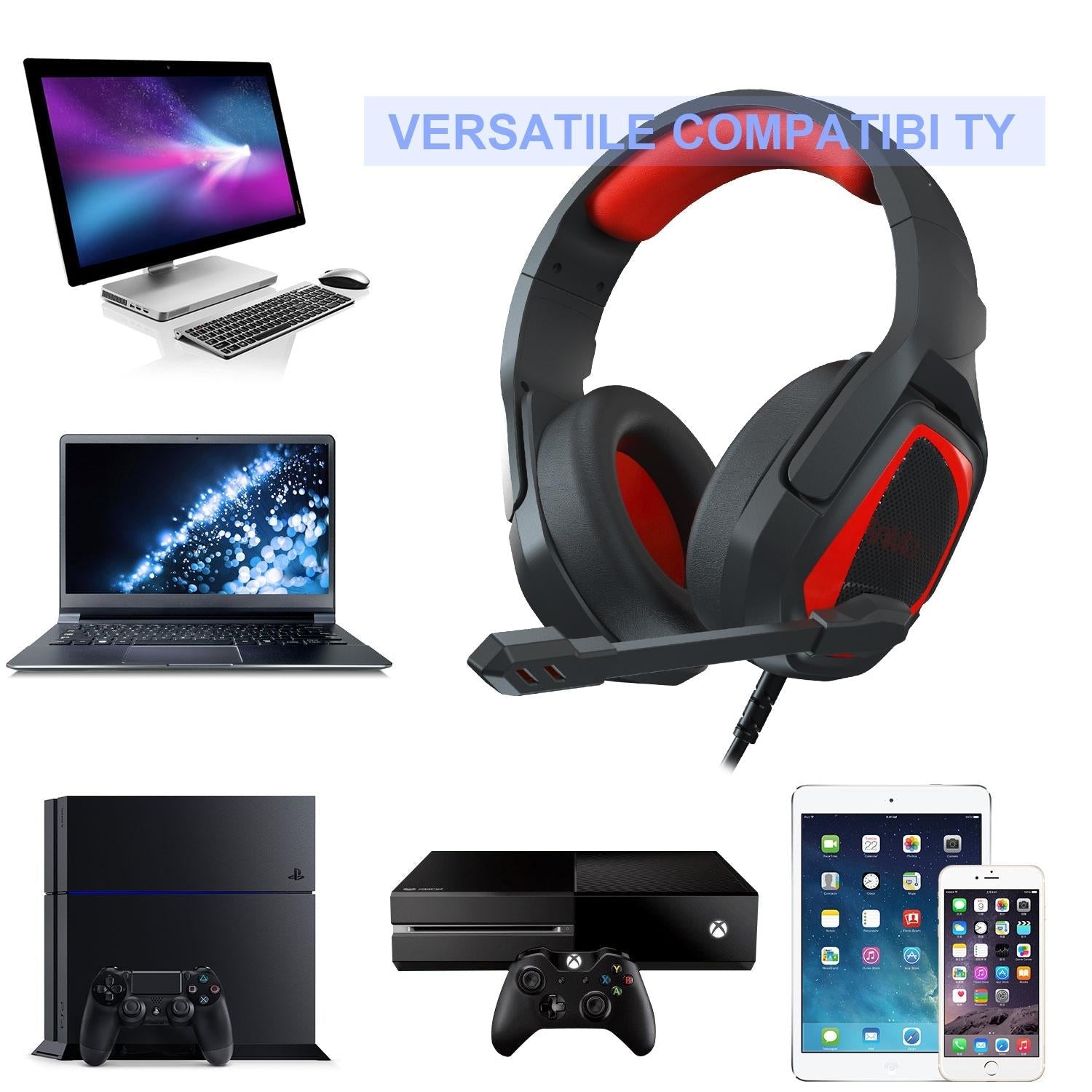 Retractable Mic Gaming Headset 3.5Mm Plug 2.2M Cable - Black Blue