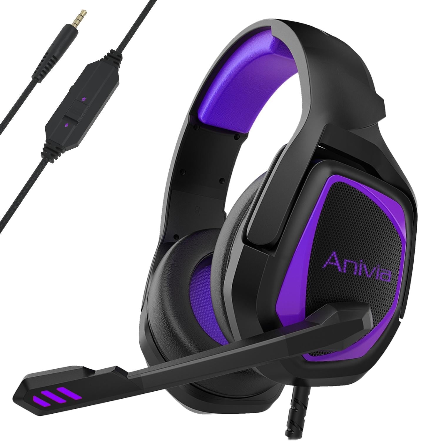 Retractable Mic Gaming Headset 3.5Mm Plug 2.2M Cable - Black Blue