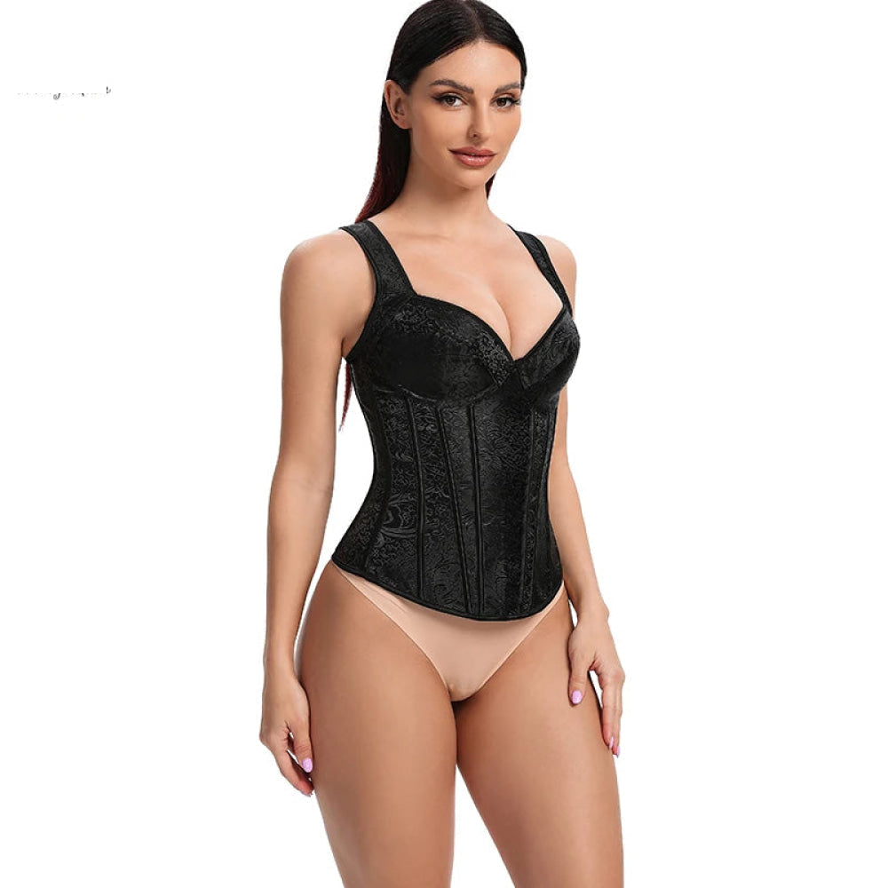 Adjustable Plus Size Steampunk Gothic Corset With G String S To 6Xl - Black - 5Xl