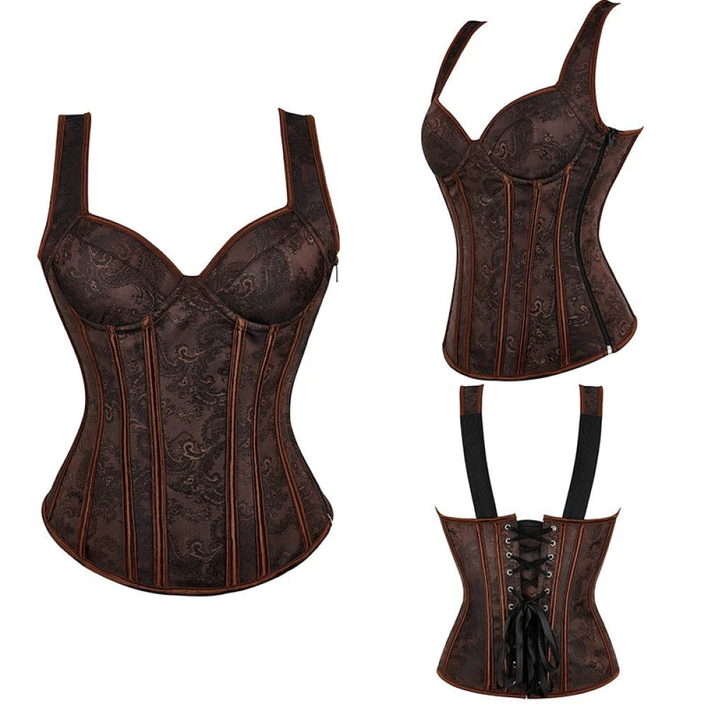 Adjustable Plus Size Steampunk Gothic Corset With G String S To 6Xl - Black - 5Xl