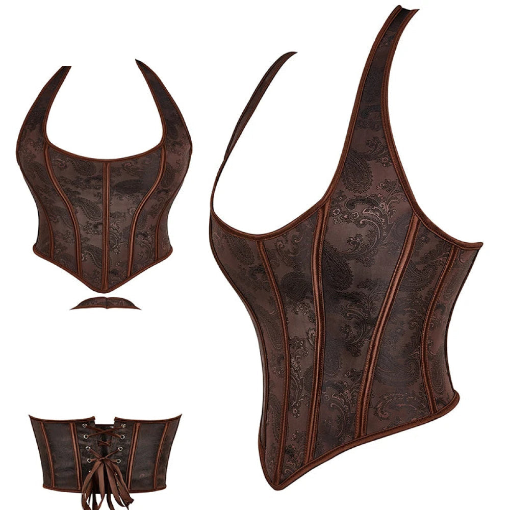 Steampunk Chest Binder Bustier Halter Corset Top For Women Plus Size Retro Corselet - 767 Black - M