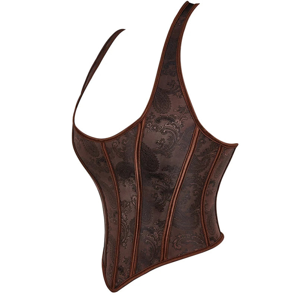 Steampunk Chest Binder Bustier Halter Corset Top For Women Plus Size Retro Corselet - 767 Black - M
