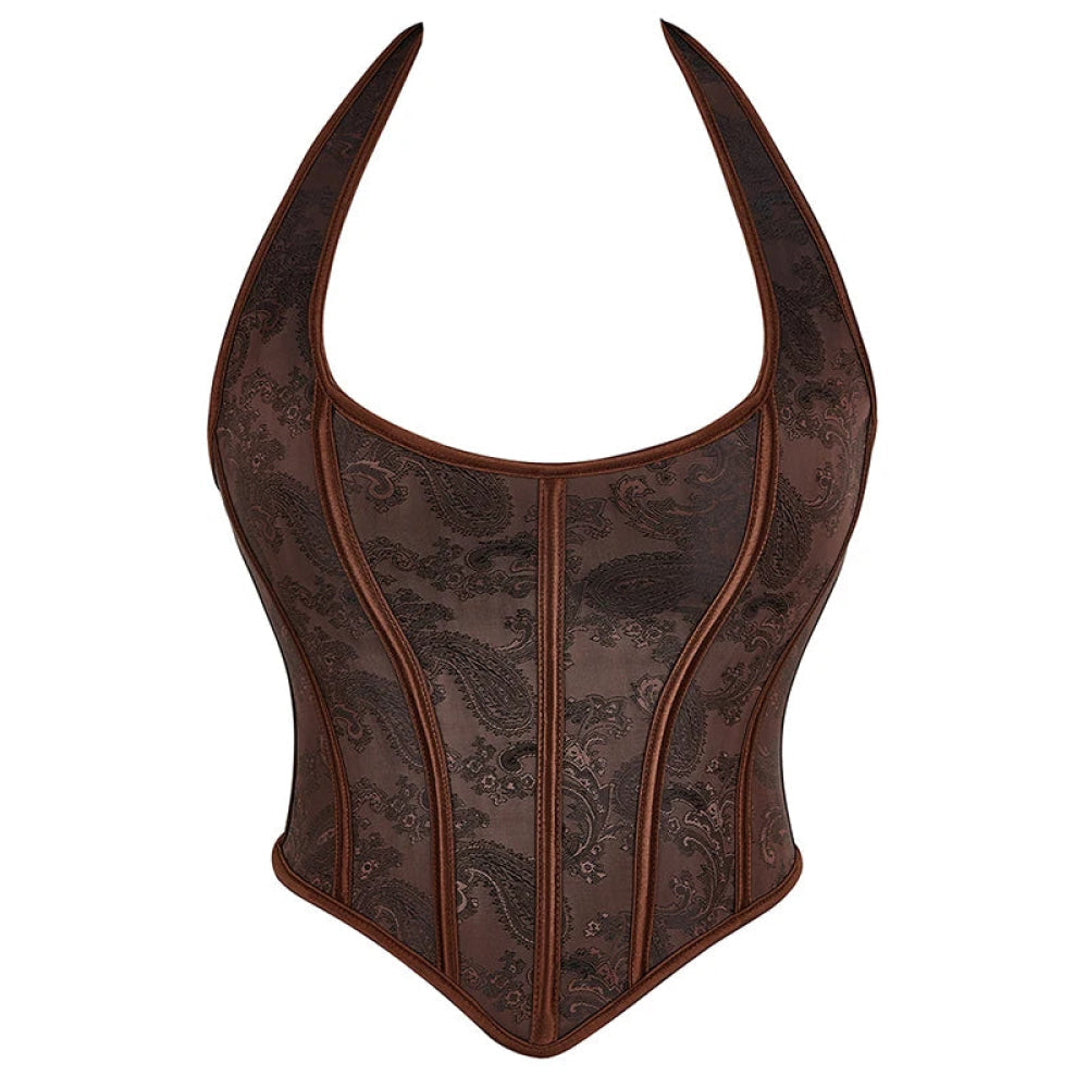 Steampunk Chest Binder Bustier Halter Corset Top For Women Plus Size Retro Corselet - 767 Black - M