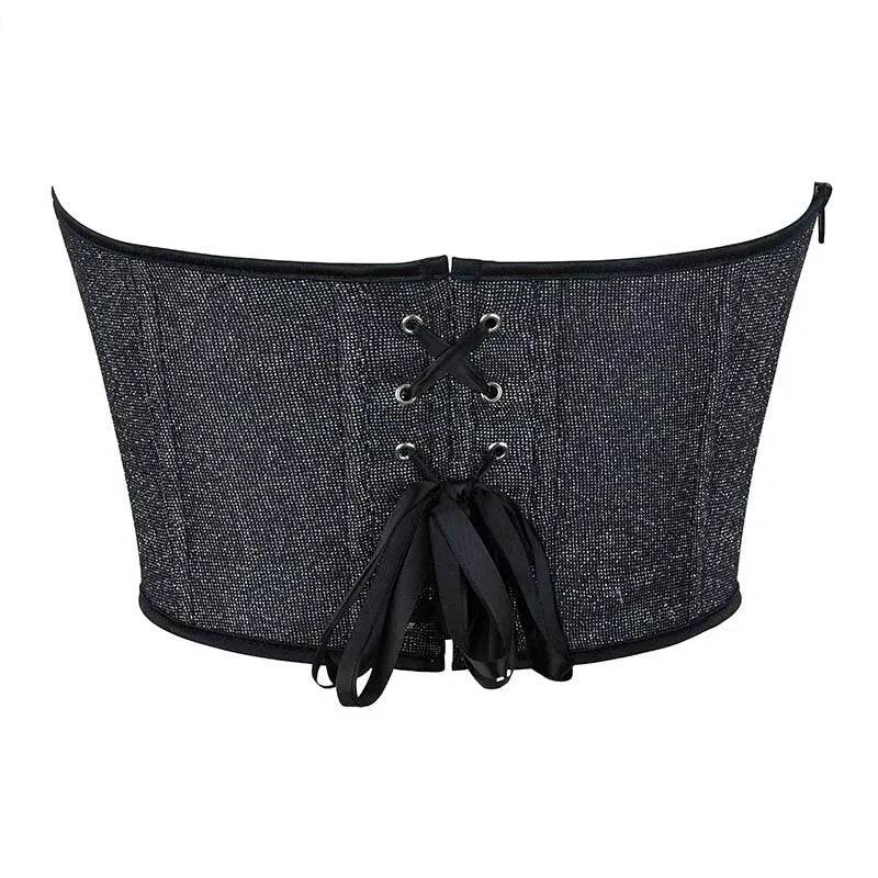 Gray Gothic Punk Crop Top Women Lacing Bandage Bustier With Zipper Plus Size S-Xxl - L