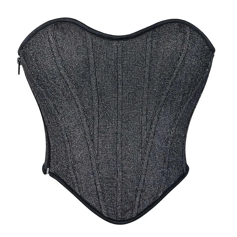 Gray Gothic Punk Crop Top Women Lacing Bandage Bustier With Zipper Plus Size S-Xxl - Xl