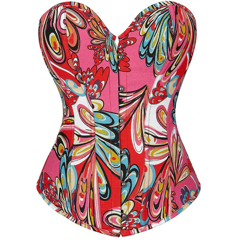 Vintage Lace-Up Denim Corset With Thong Plus Size S-Xxl - Red - S