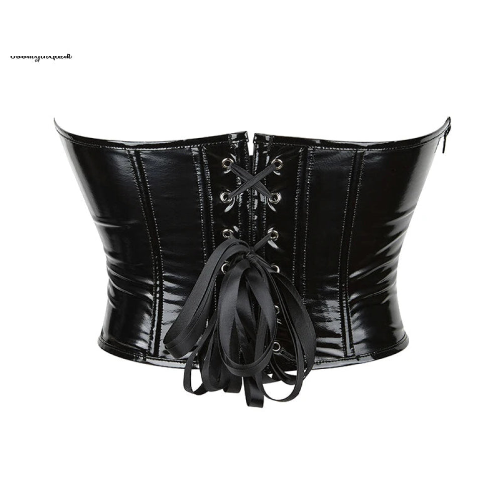 Strapless Bustier Corset Crop Top Plus Size S-6Xl 9 Glue Boned Heart Shape Zipper Closure Synthetic Leather - 6Xl