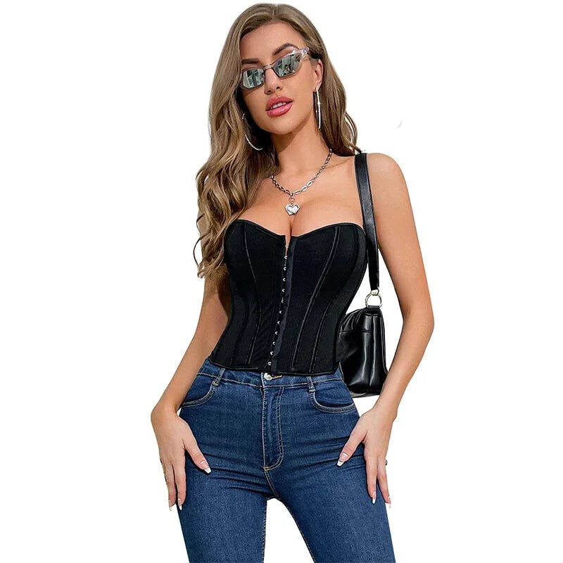 Translucent Gothic Bustier Crop Top Plus Size S-6Xl Burlesque Vintage Lingerie - M