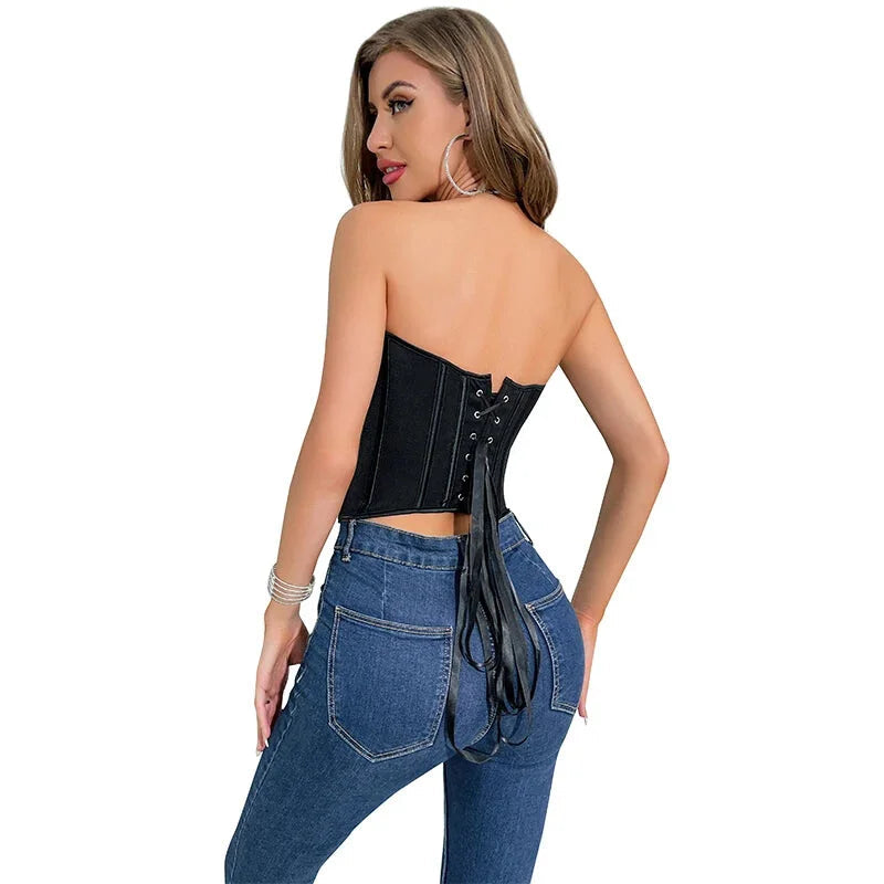 Translucent Gothic Bustier Crop Top Plus Size S-6Xl Burlesque Vintage Lingerie - M